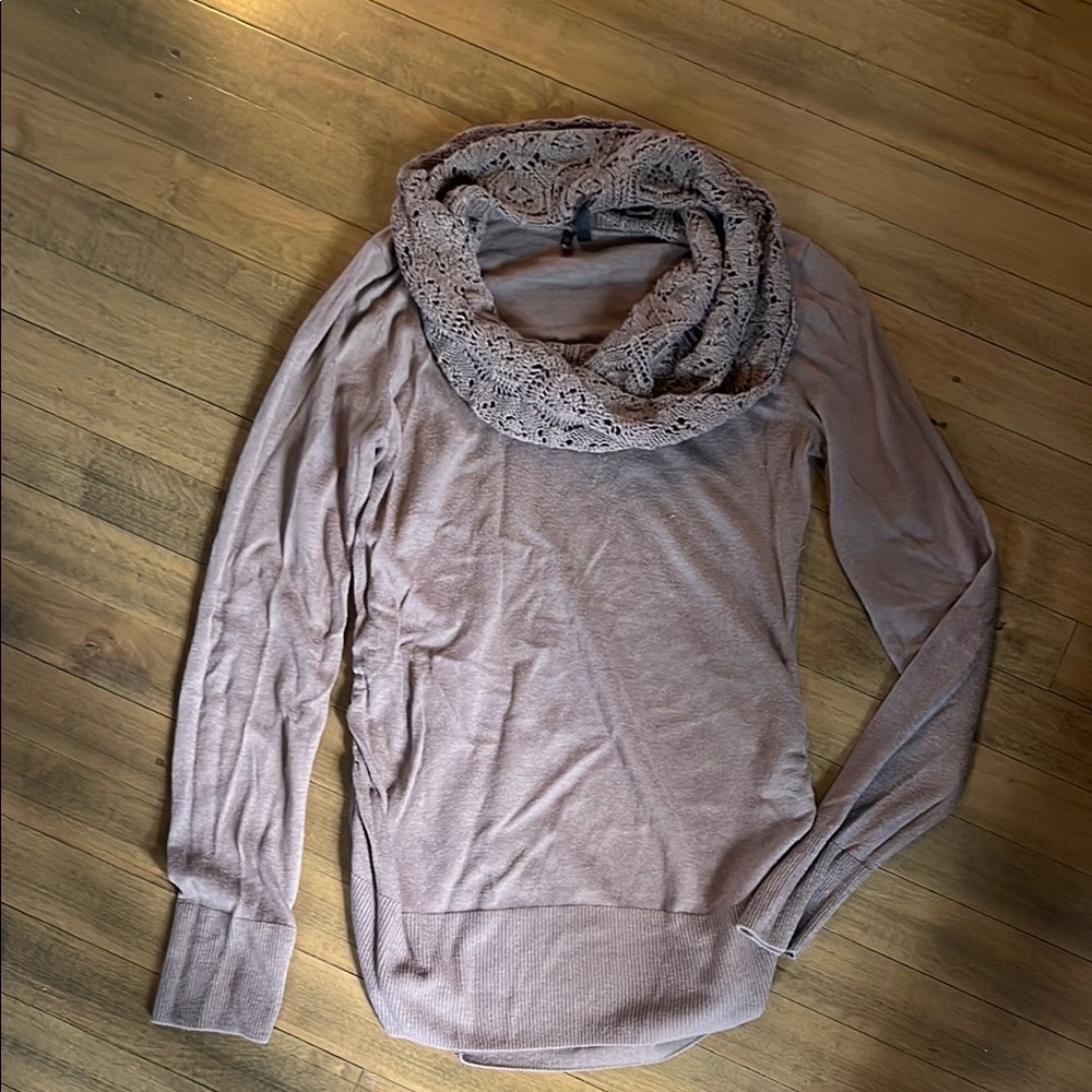 Brown Cowl Neck Sweater with Ribbed Detailing